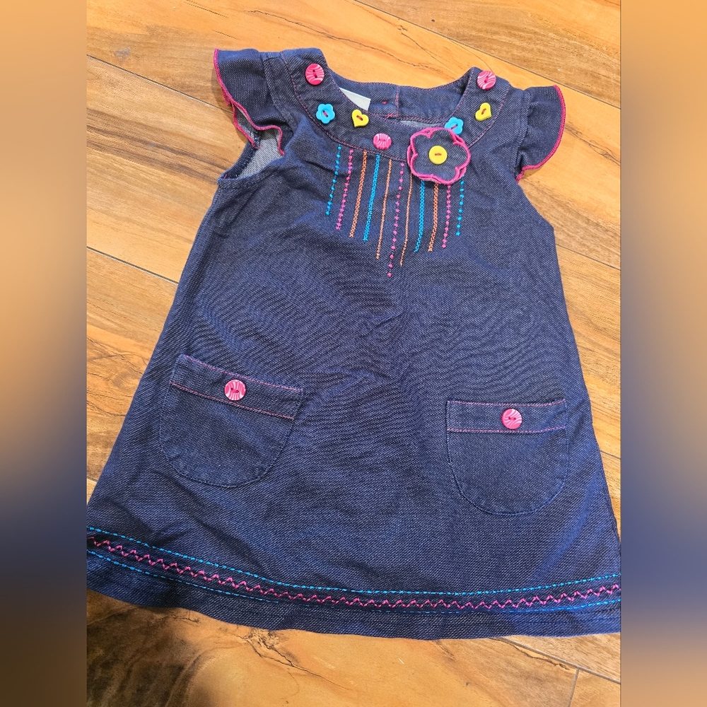 Colorful Embroidered Denim Dress